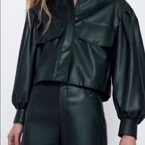 Zara faux green leather jacket brand new sz xs